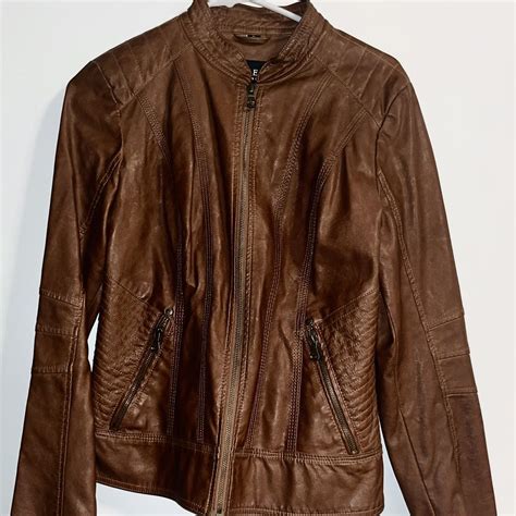 Y2k Vintage Guess Leather Jacket Size Medium Brown Depop