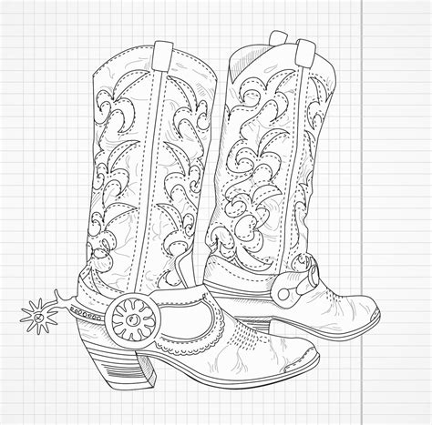 Flower Western Boots Drawing Sketch Coloring Page