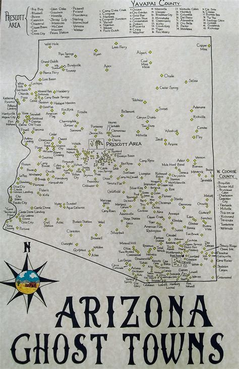 Arizona Ghost Towns Map - Etsy