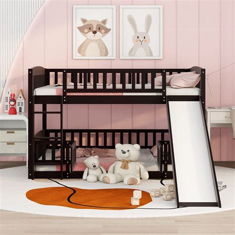 Buy Low Kids Bunk Bed with Slide, Full Over Full Todder Bunk Bed Frame ...