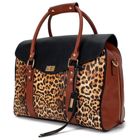 Badgley Mischka Travel Weekender Bag Brown Leopard Print Leather