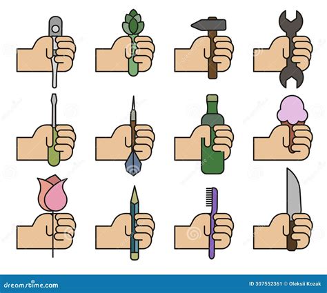 Hands Holding Things Various Objects In Human Hands Stock Illustration