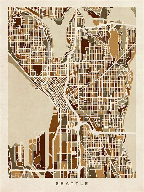 Seattle Washington Street Map Digital Art By Michael Tompsett Fine