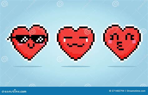 8 Bit Pixel Heart Character Love Icon Couple In Vector Stock