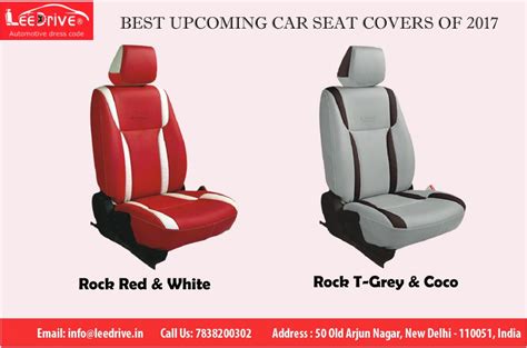 Two Red And White Seats With The Words Best Up Coming Seat Covers Of