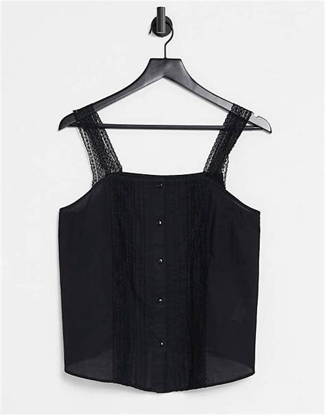 River Island Lace Cami Top In Black Asos