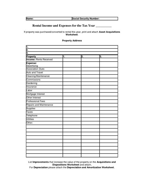 Rental Property Income And Expense Worksheet Printable Pdf Download Ponasa