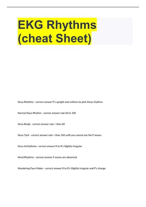 Ekg Rhythms Cheat Sheet With Correct Answers 100 Ekg Stuvia Us