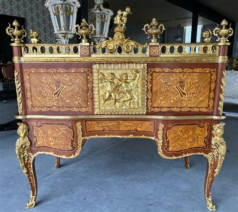 Casa Padrino Luxus Barock Sekretär Braun Intarsien Gold Prunkvoller