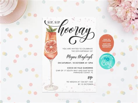 Editable Cocktail Birthday Invitation Adult Birthday Party Etsy