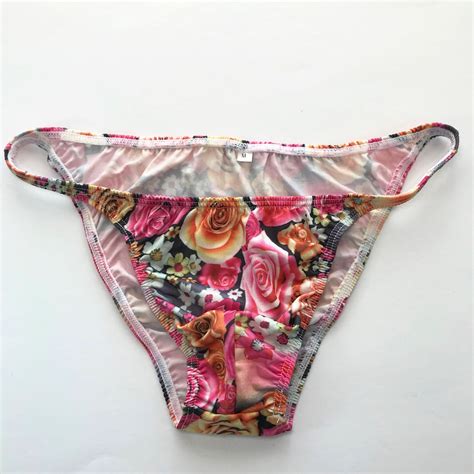 K377 P Mens String Bikini String Narrow Waist Printed Soft Jersey Rose