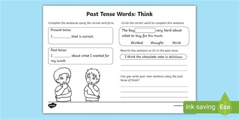 Past Tense Words Think Worksheet Lehrer Gemacht Twinkl