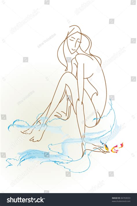 Nude Girl Sitting Clear Water Playing เวกเตอรสตอก ปลอดคาลขสทธ Shutterstock