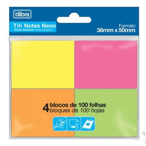 Bloco Adesivo Tili Notes 38x50mm 400 Folhas 4 Cores Neon Shopee Brasil