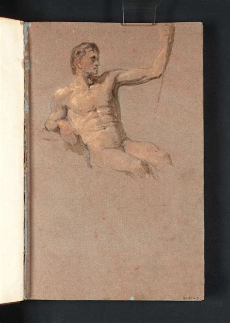 A Seated Male Nude With Raised Left Arm Holding A Staff Joseph