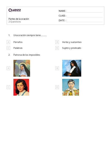 Partes De La Oraci N Hojas De Trabajo Para Grado En Quizizz