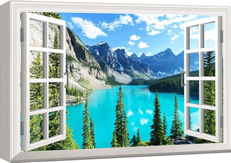 Aatoeax Canvas Print Wall Art Window View Landscape Shining Blue