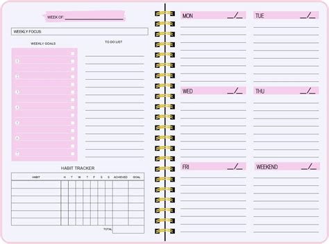 Weekly Planner Undated A5 Notebook Weekly Planner Notebook With