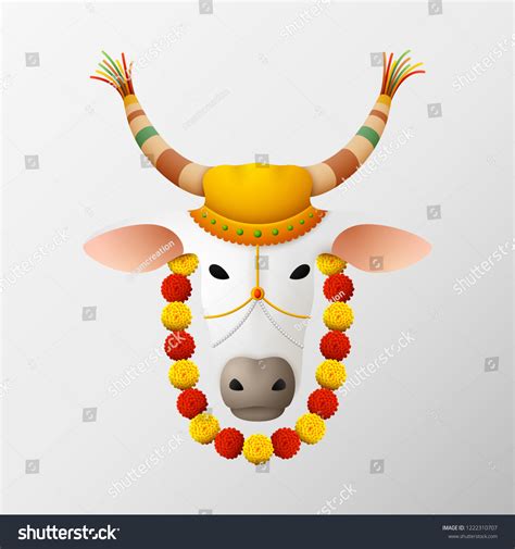 Happy Pongal Decorated Cow Stock Vector (Royalty Free) 1222310707 ...