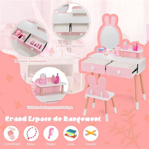 Coiffeuse Enfant En Avec Miroir En Forme Lapin Table De Maquillage