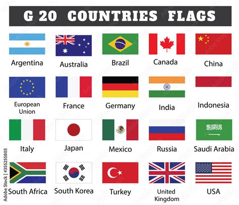 G 20 Countries Flags Collection. Member countries flags of G 20 drawing ...