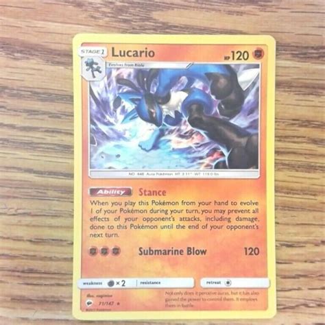 Lucario 71 147 BURNING SHADOWS Pokemon Card Holo Rare M 122319 EBay