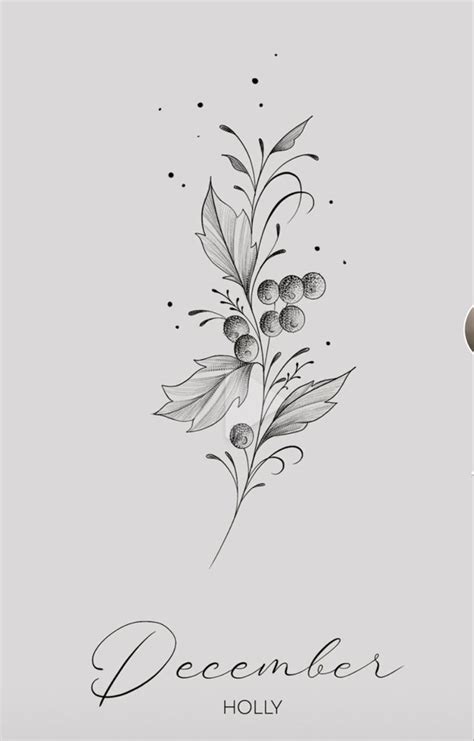 A Black And White Drawing Of Berries On A Branch With The Word December