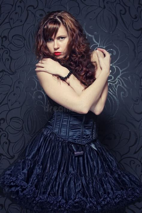 Brunette In Red Corset Over Black Background Stock Image Image Of Evening Healthy 98695841
