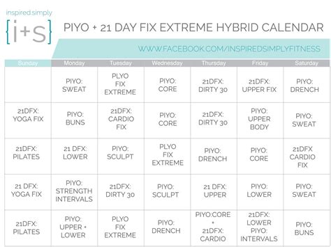 Piyo And 21 Day Fix Extreme Hybrid Workout Calendar 21 Day Fix Extreme 21 Day Fix Workouts