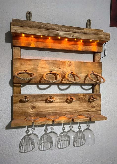 Wooden Led Lighted Wine Rack, Wine Glass Rack, Mini Bar, Mother's Day ...