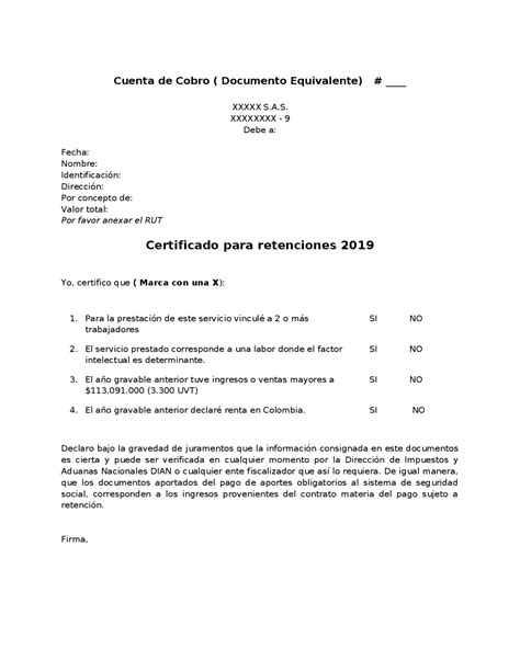 Cuenta De Cobro Para Retenciones Notas De Estudo De Contabilidade