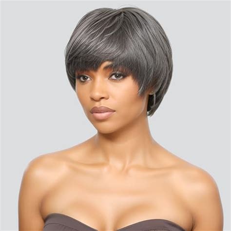 Hanascc 8 Glueless Straight Bob Salt And Pepper Wigs