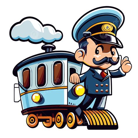 Train Conductor Vector Sticker Clipart Cartoon Character Riding In An