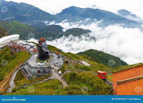 View Of The Buddha Statue And The Funicular Tram From The Fansipan Peak