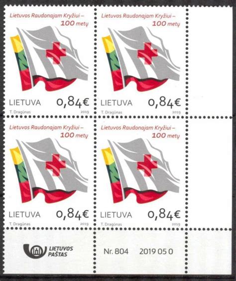 Lithuania Centenary Of Lithuanian Red Cross Block Of Mnh