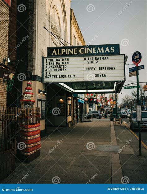 Alpine Cinema Vintage Sign in Bay Ridge, Brooklyn, New York Editorial ...