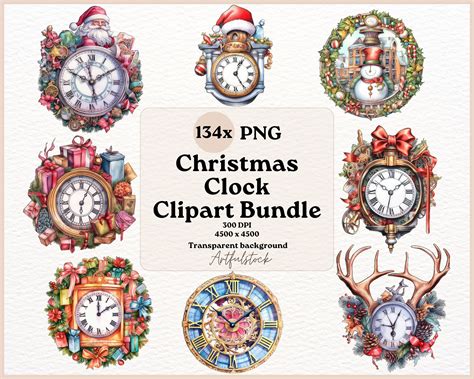 134x Christmas Clock Clipart Watercolor Christmas Clock - Etsy