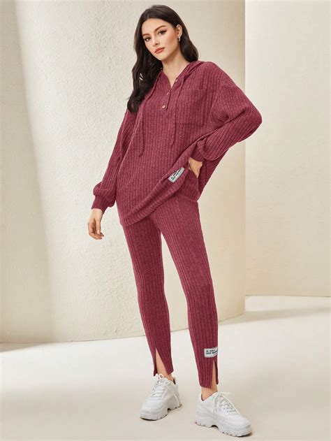 Shein Mulvari Womens Solid Color Tracksuit Set With Letter Patchwork