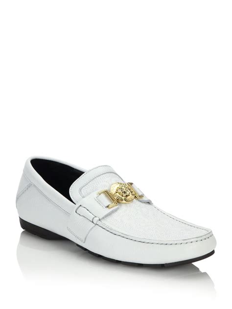 Versace White Vanitas Stitched Leather Loafers For Men Mens Leather