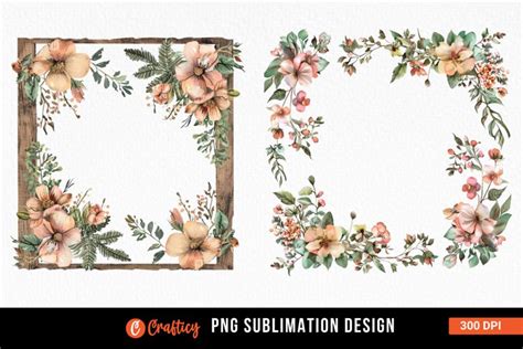 Rustic Wooden Floral Frame Clipart