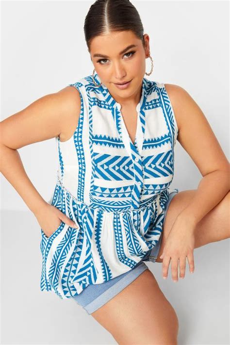 Limited Collection Plus Size Blue Aztec Print Peplum Top Yours Clothing