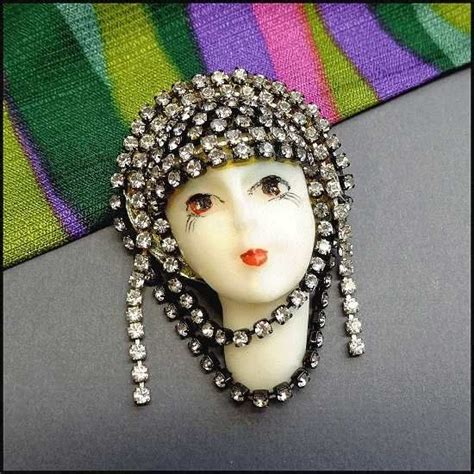 Art Deco Lady Face Pin Rhinestone Brooch S Vintage Jewelry Art