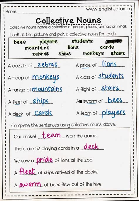 Collective Nouns 2nd Grade Worksheet