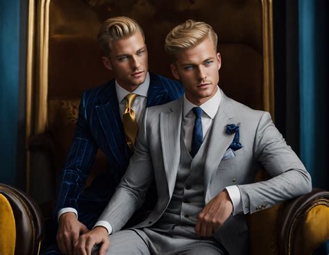 Lexica Two Blonde Gentlemen In Light Grey Pinstripe Vested Suit