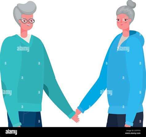 Senior Woman And Man Cartoons Holding Hands Vector Design Stock Vector