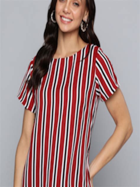 Buy Hereandnow Red And White Striped Pure Polyester Top Tops For Women