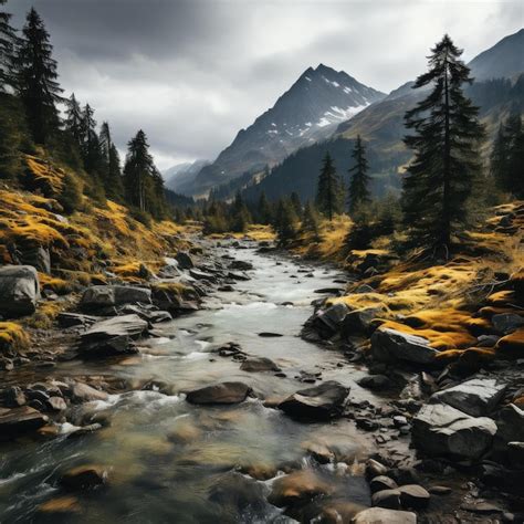 Premium Ai Image Majestic Landscape With Mountains And A River