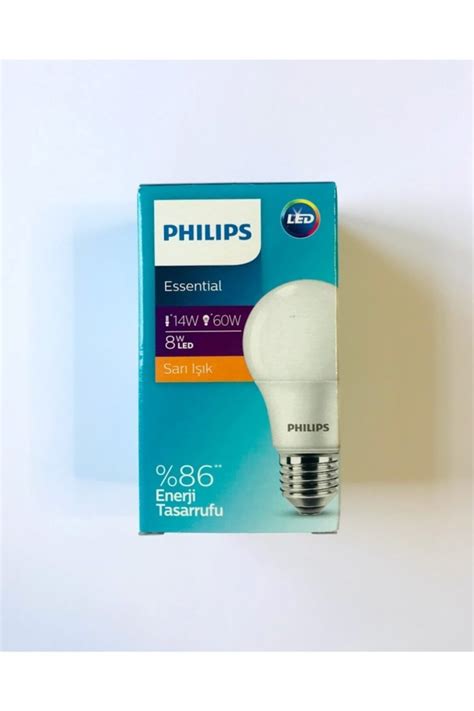 Philips Essential 8w 60w Led Ampul Sarı Işık E27 Normal Duy