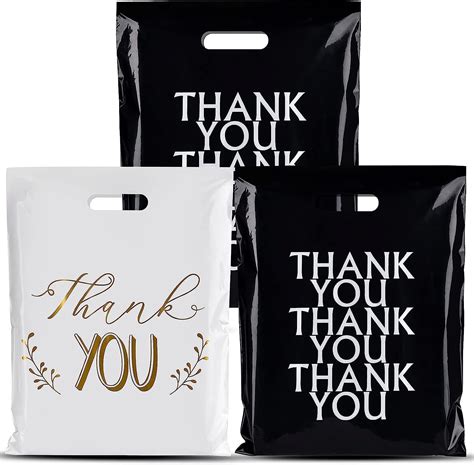 POPGIFTU 100Pcs Thank You Merchandise Bags Plastic Retail Shopping Bags