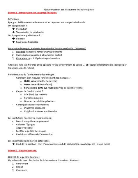 Révision Gestion des institutions financières Intra Séance 1